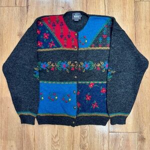 Woolrich Vintage Wool Embroidered Floral Knit Cardigan